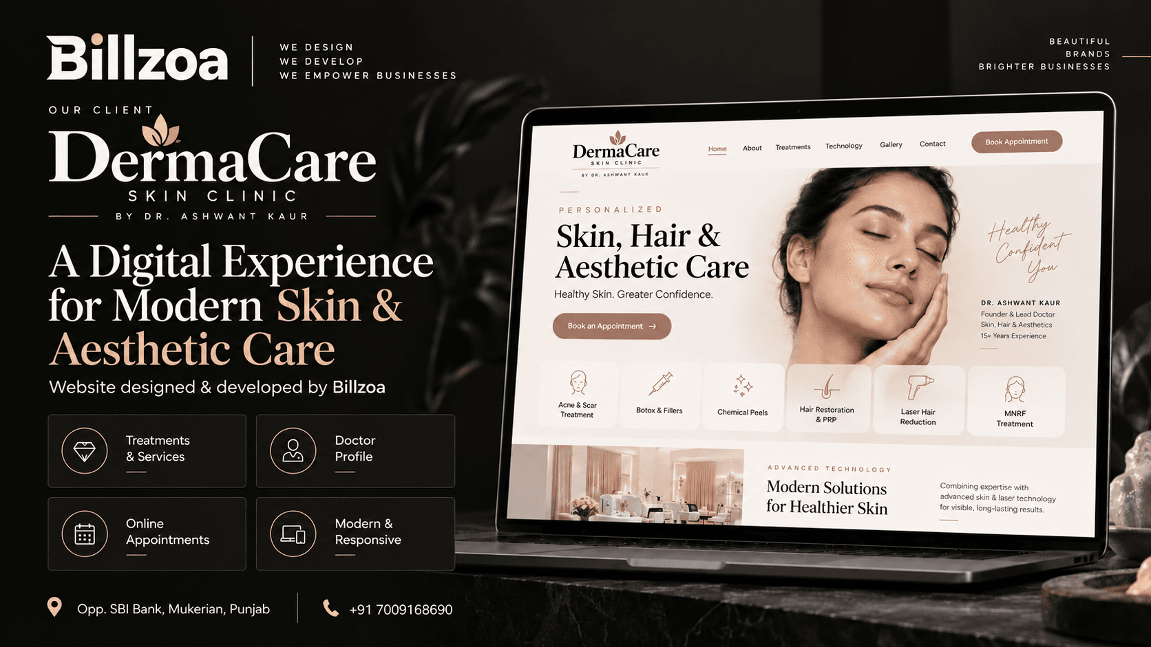 Preview of DermaCare Skin Clinic homepage — modern aesthetic dermatology and patient care portal