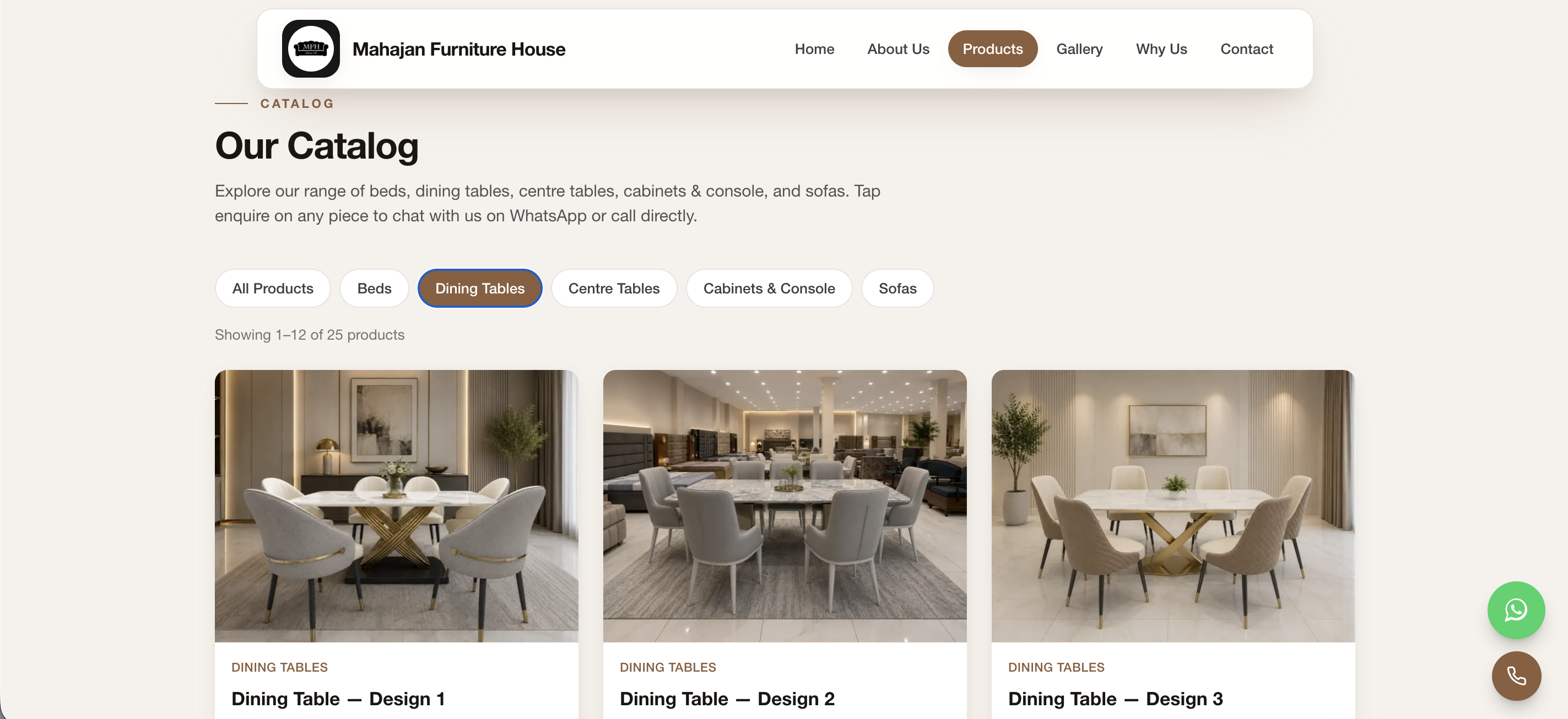 Mahajan Furniture House interface detail